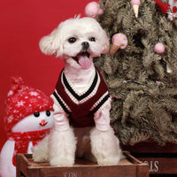HKM-4159165 Knitted Cotton V-Neck Vest for Pets - Autumn Winter in Green, Wine Red, Khaki