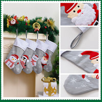 HKM-416019 Gray Cartoon Christmas Tree Pendant Gift Bag – Penguin, Bear, Santa Claus, Snowman Designs
