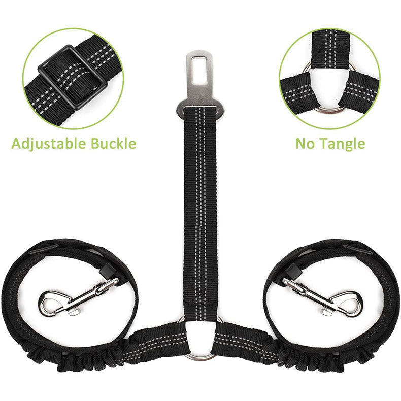 HKM-4160573 Pet Car Seat Belt for Two Dogs - Dual-Ended Safety Traction Rope, Adjustable Polyester Design