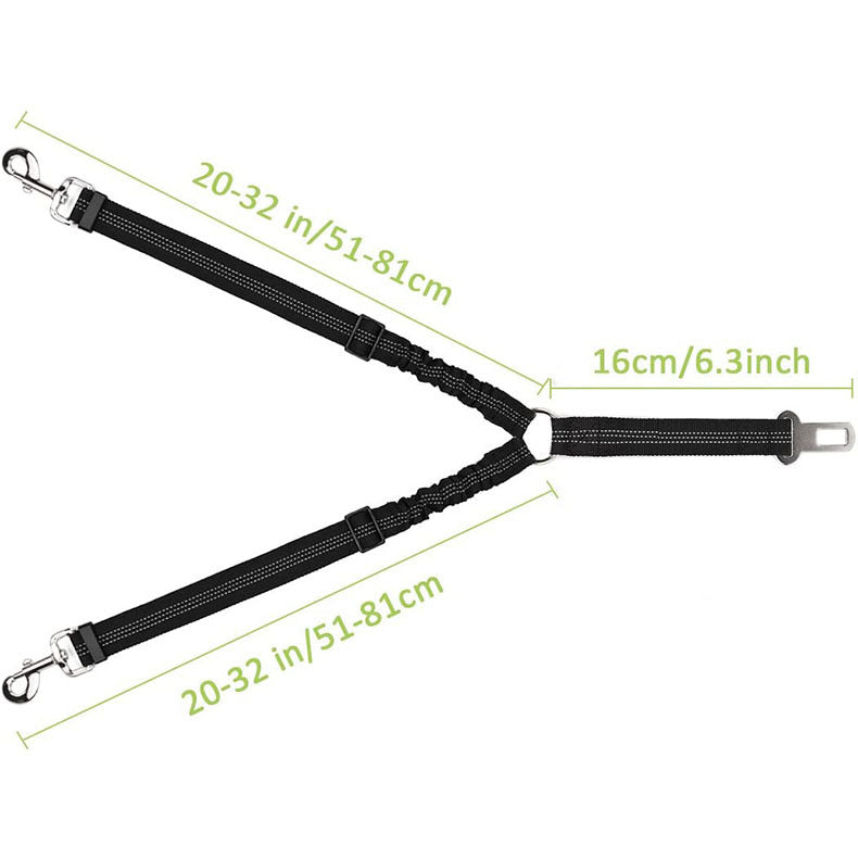 HKM-4160573 Pet Car Seat Belt for Two Dogs - Dual-Ended Safety Traction Rope, Adjustable Polyester Design