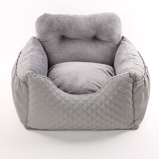 HKM-4160829 Portable Pet Dog Car Kennel with Cushion - Available in Gray, Pink, and Brown