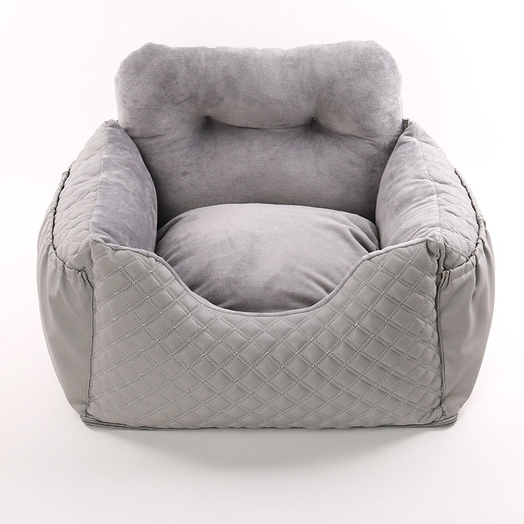 HKM-4160829 Portable Pet Dog Car Kennel with Cushion - Available in Gray, Pink, and Brown