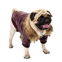 HKM-4160957 Faux Fur Collar Double-Pocket PU Leather Coat for Dogs - Available in Wine Red and Black