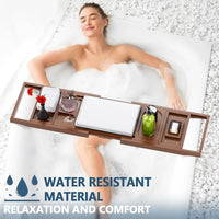 HKM-416147 Expandable Bamboo Bathtub Caddy Tray for Relaxing Bath Experience