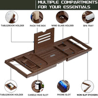 HKM-416147 Expandable Bamboo Bathtub Caddy Tray for Relaxing Bath Experience