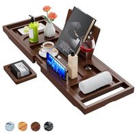 HKM-416147 Expandable Bamboo Bathtub Caddy Tray for Relaxing Bath Experience