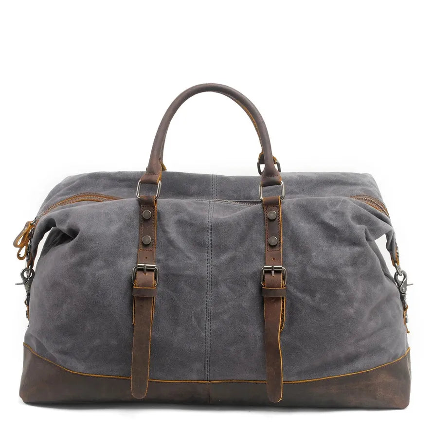 HKM-416147 Vintage Canvas Duffel Bag for Men - Large Tote Luggage, 54cm x 23cm x 42cm, Cowhide Accents