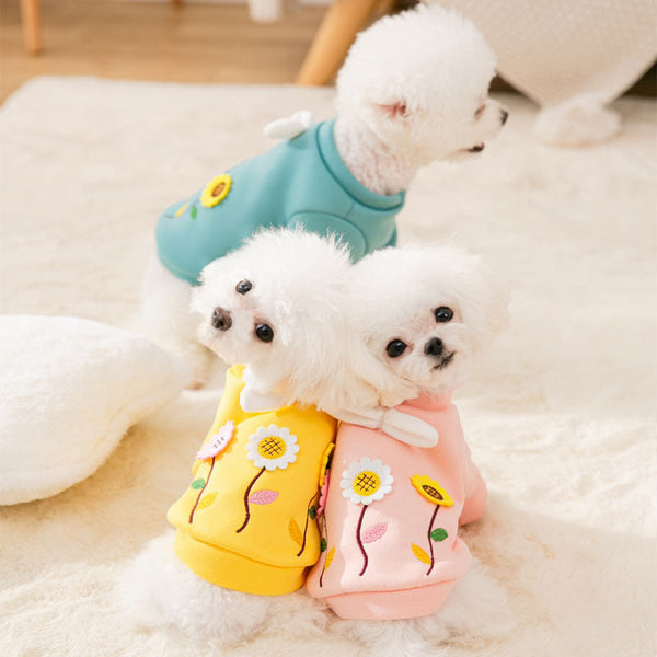 HKM-4161853 Three-Dimensional Flower Embroidered Sweater for Small Pets - Stylish Milk Shreds Design