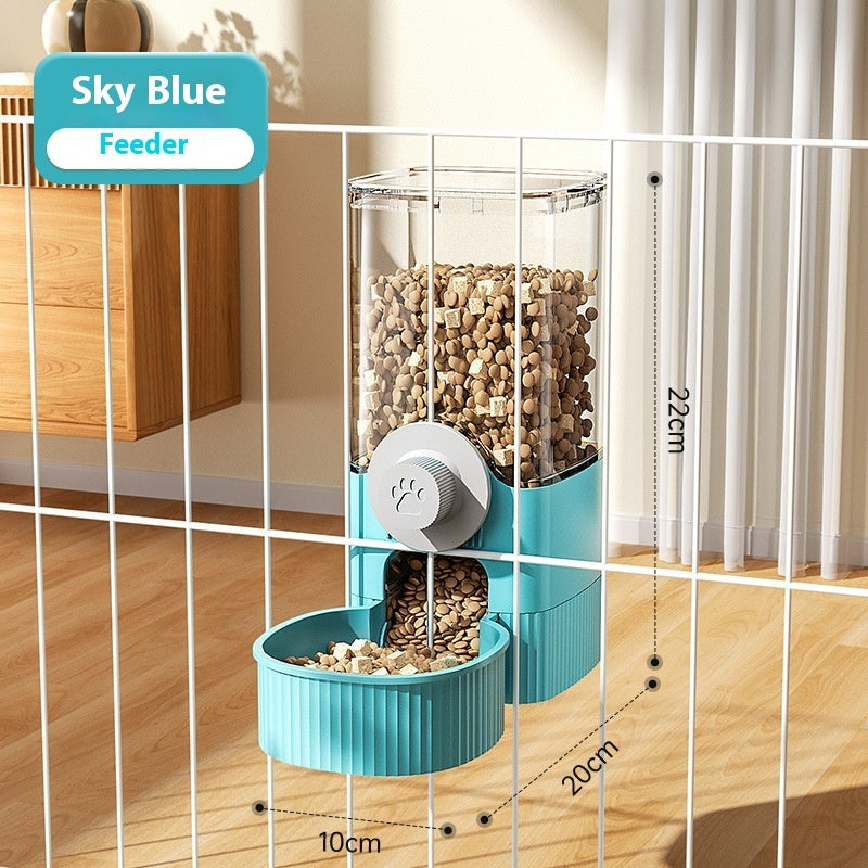 HKM-4162621 Automatic Pet Feeder and Water Bowl Set - Hanging Stainless Steel Design - 520ml & 1200ml Options in Gray and Blue