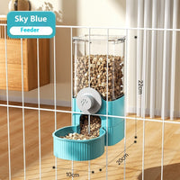 HKM-4162621 Automatic Pet Feeder and Water Bowl Set - Hanging Stainless Steel Design - 520ml & 1200ml Options in Gray and Blue