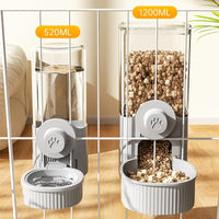 HKM-4162621 Automatic Pet Feeder and Water Bowl Set - Hanging Stainless Steel Design - 520ml & 1200ml Options in Gray and Blue
