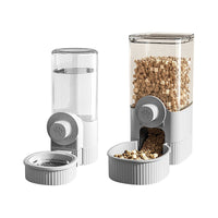 HKM-4162621 Automatic Pet Feeder and Water Bowl Set - Hanging Stainless Steel Design - 520ml & 1200ml Options in Gray and Blue