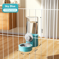 HKM-4162621 Automatic Pet Feeder and Water Bowl Set - Hanging Stainless Steel Design - 520ml & 1200ml Options in Gray and Blue