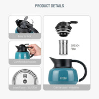 HKM-416339 Stainless Steel Vacuum Insulated Tea Kettle with Lid and Tea Infuser - Multiple Capacities and Colours Available