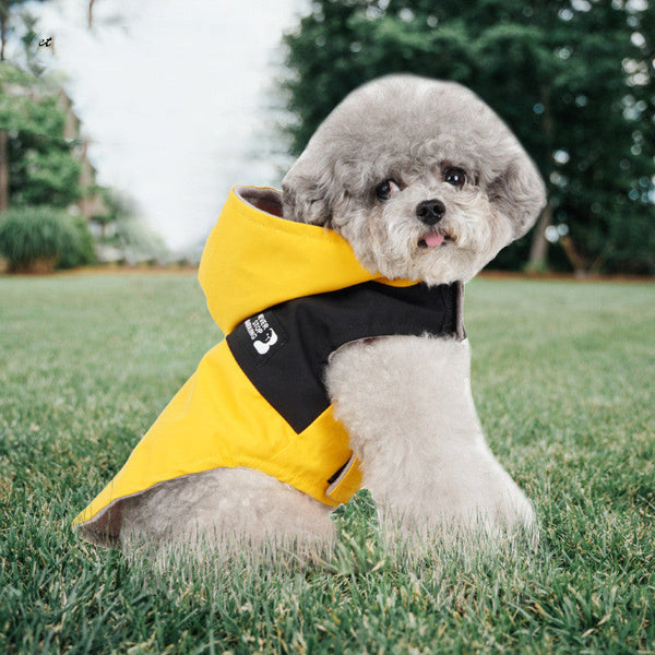 HKM-4164157 Color Contrast Patchwork Dog Raincoat in Red, Yellow, and Blue - Sizes M to 3XL