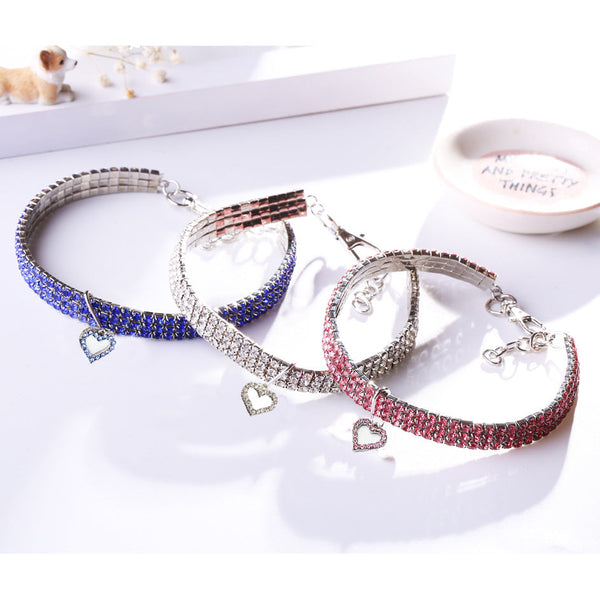HKM-4164541 Elastic Pet Dog Necklace in White, Pink, and Blue - Adjustable Sizes S, M, L - Stylish Alloy Accessory