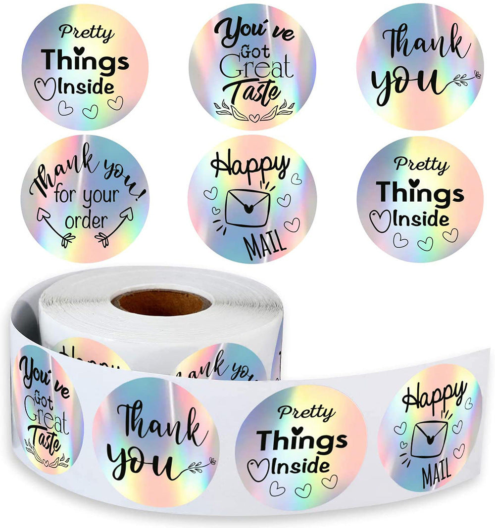 HKM-416595 Rainbow Round Laser Sticker Label - 1 inch (2.5 cm) Paper, Single Pack