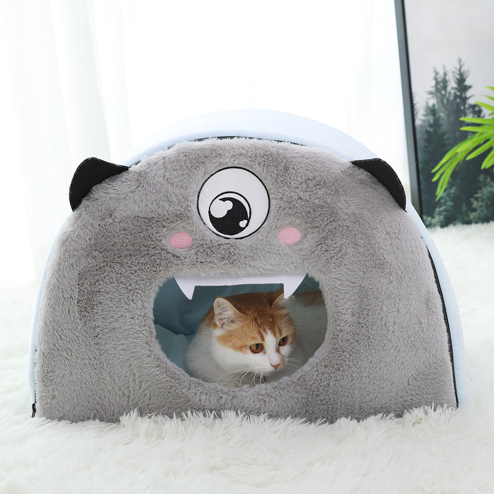 HKM-4166589 Round Detachable Plush Cat Nest - Cute Cartoon Design for Comfortable Pet Resting