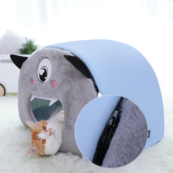 HKM-4166589 Round Detachable Plush Cat Nest - Cute Cartoon Design for Comfortable Pet Resting