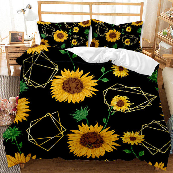 HKM-416723 Sunflower Pattern Modern Quilt Cover Set with Pillowcases in Multiple Sizes
