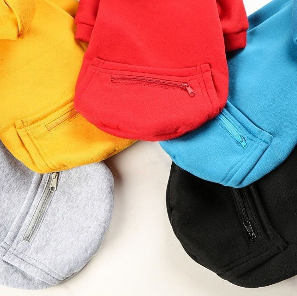 HKM-4167613 Zipper Pocket Hoodie for Small to Medium Dogs - Casual Polyester Sweatshirt in Multiple Colors