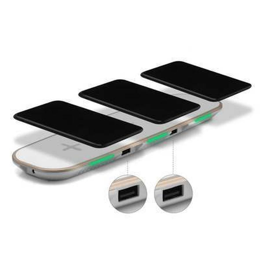 HKM-416787 Universal Qi Wireless Charging Pad - 3-in-1 Charging Base for Multiple Devices - Black or White