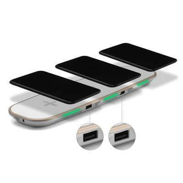 HKM-416787 Universal Qi Wireless Charging Pad - 3-in-1 Charging Base for Multiple Devices - Black or White