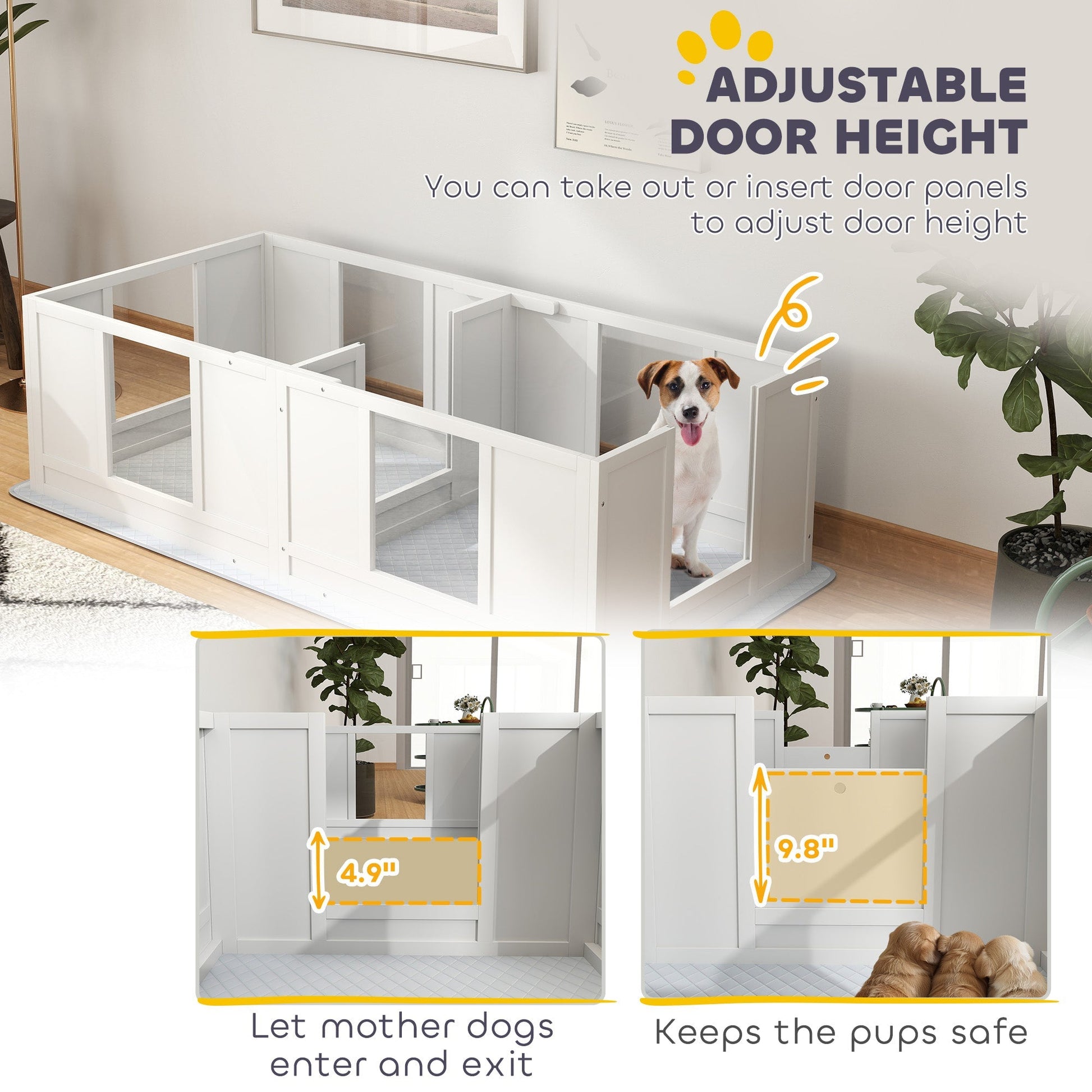HKM-4167997 Double Room Design Whelping Box with Washable Pad for Small Dogs
