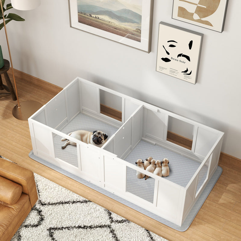 HKM-4167997 Double Room Design Whelping Box with Washable Pad for Small Dogs