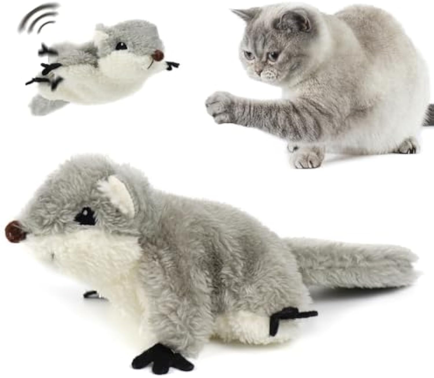 HKM-4169789 Rechargeable Interactive Cat Kicker Toy with Realistic Squirrel Sound and Motion Sensor, Soft Catnip Plush for Playful Kittens