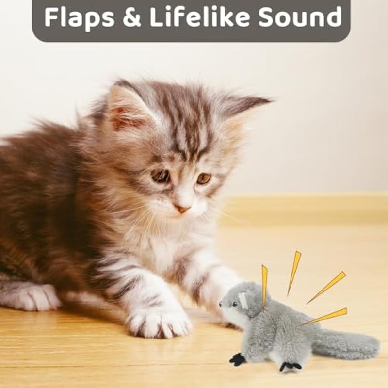 HKM-4169789 Rechargeable Interactive Cat Kicker Toy with Realistic Squirrel Sound and Motion Sensor, Soft Catnip Plush for Playful Kittens
