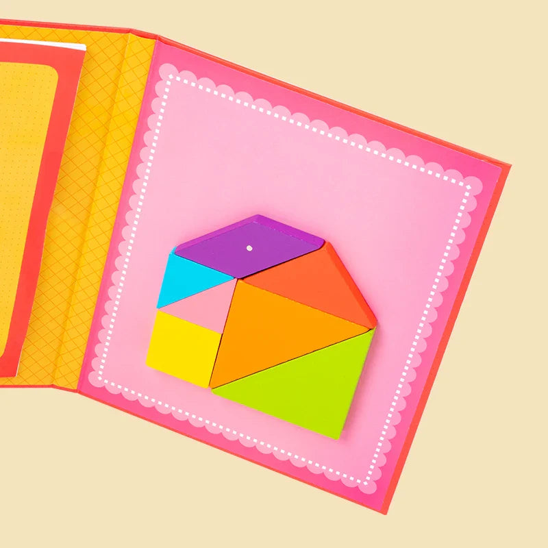 HKM-417171 Montessori Magnetic Tangram Puzzle - 3D Wooden Shape Building Blocks for Kids Learning