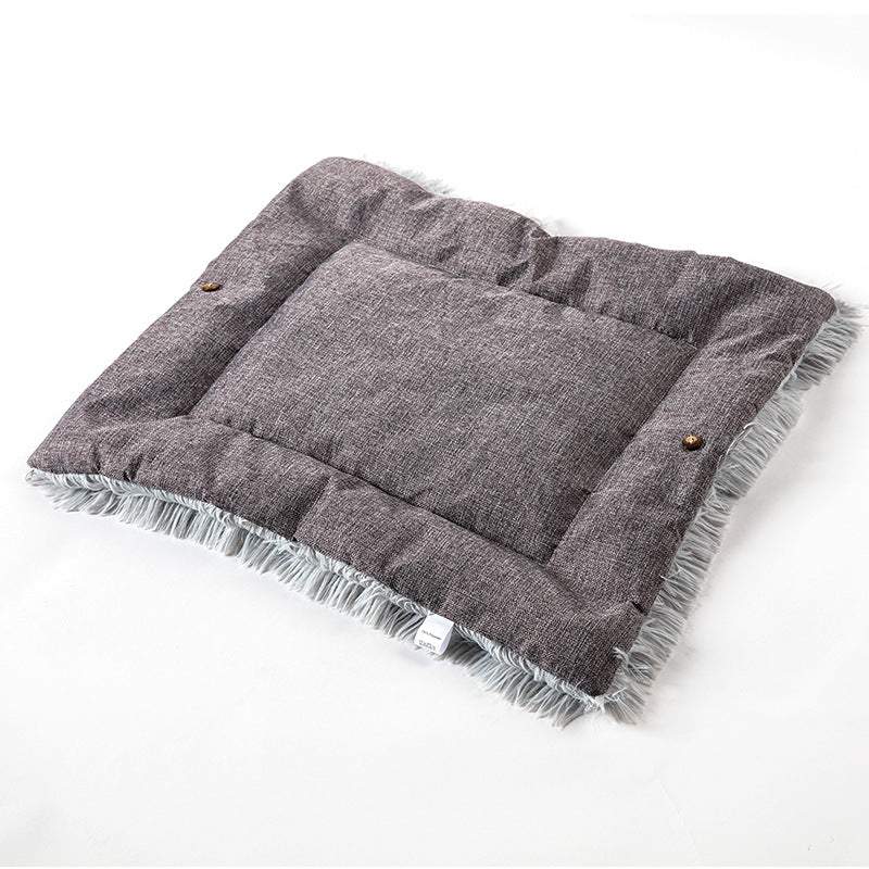 HKM-4172349 Plush Button Cat Litter Pad for Small Dogs - Soft Cushion Nest in Light Gray and Creamy White