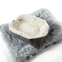 HKM-4172349 Plush Button Cat Litter Pad for Small Dogs - Soft Cushion Nest in Light Gray and Creamy White