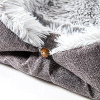HKM-4172349 Plush Button Cat Litter Pad for Small Dogs - Soft Cushion Nest in Light Gray and Creamy White