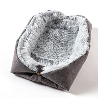 HKM-4172349 Plush Button Cat Litter Pad for Small Dogs - Soft Cushion Nest in Light Gray and Creamy White