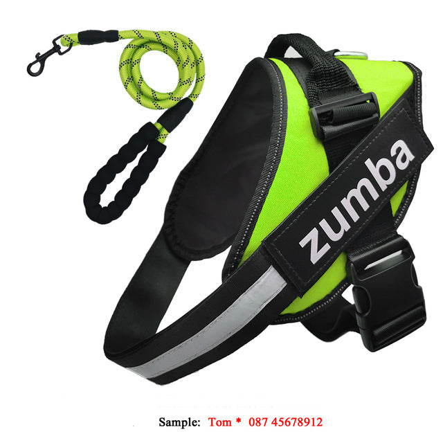 HKM-4174141 Personalized Reflective Adjustable Dog Harness and Leash Set, Breathable Nylon Design, Multiple Sizes Available