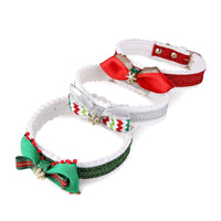 HKM-4174269 Festive Red Green Silver Color Grid Cat Collar for All Seasons, Adjustable Neck Size 25-32cm