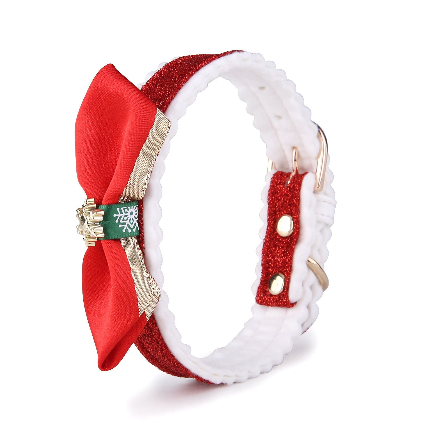 HKM-4174269 Festive Red Green Silver Color Grid Cat Collar for All Seasons, Adjustable Neck Size 25-32cm
