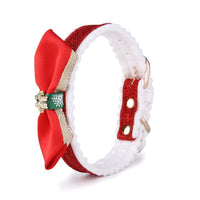 HKM-4174269 Festive Red Green Silver Color Grid Cat Collar for All Seasons, Adjustable Neck Size 25-32cm
