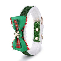 HKM-4174269 Festive Red Green Silver Color Grid Cat Collar for All Seasons, Adjustable Neck Size 25-32cm
