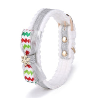 HKM-4174269 Festive Red Green Silver Color Grid Cat Collar for All Seasons, Adjustable Neck Size 25-32cm