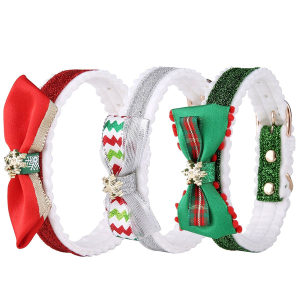 HKM-4174269 Festive Red Green Silver Color Grid Cat Collar for All Seasons, Adjustable Neck Size 25-32cm
