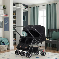 HKM-4175187 twin stroller in black in a living room scene