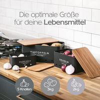 HKM-417619 Rectangle Bamboo Lid Potato, Onion, and Garlic Storage Pots, Carbon Steel Canister, Custom Sizes Available