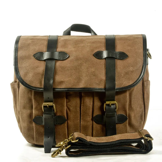 HKM-417747 Custom Waxed Canvas Motorcycle Side Bag - Adventure Dry Pack, Vintage Design, Zipper Closure, 9.6L Capacity