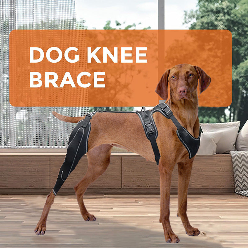 HKM-4177853 Adjustable Dog Thigh Protective Sleeve with Metal Support for Postoperative Care - Black