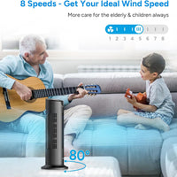 HKM-4181331 25 dB Quiet DC Bladeless Tower Fan with Remote, 8 Speeds, 1-8H Timer, 80° Oscillation, 16 Inch for Home and Office