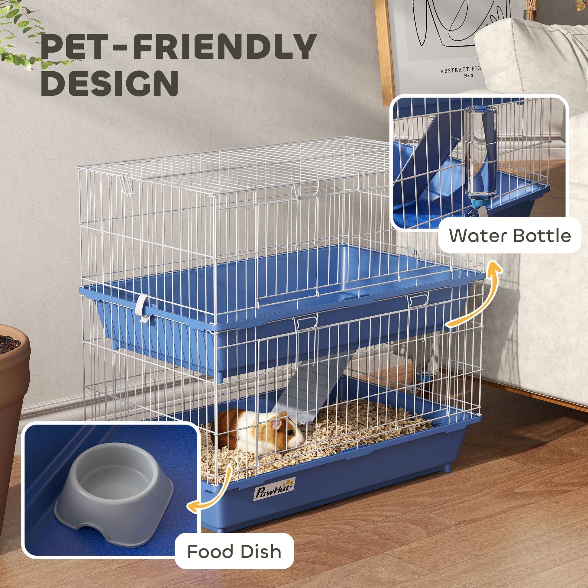 HKM-4181693 2-Tier Small Animal Cage with Ramp and 2 Access Doors for Rabbits, Chinchillas, and Guinea Pigs
