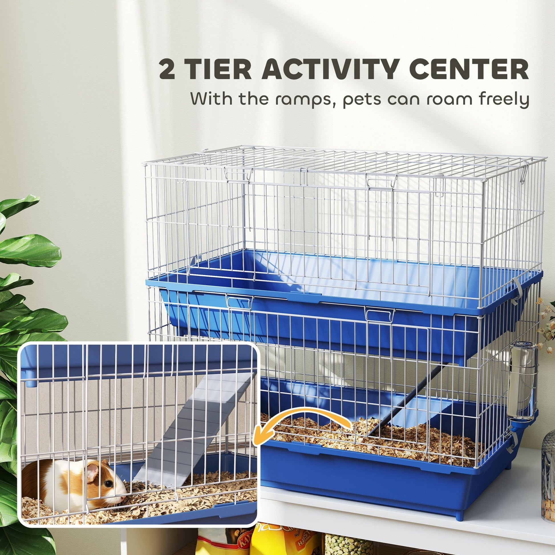 HKM-4181693 2-Tier Small Animal Cage with Ramp and 2 Access Doors for Rabbits, Chinchillas, and Guinea Pigs